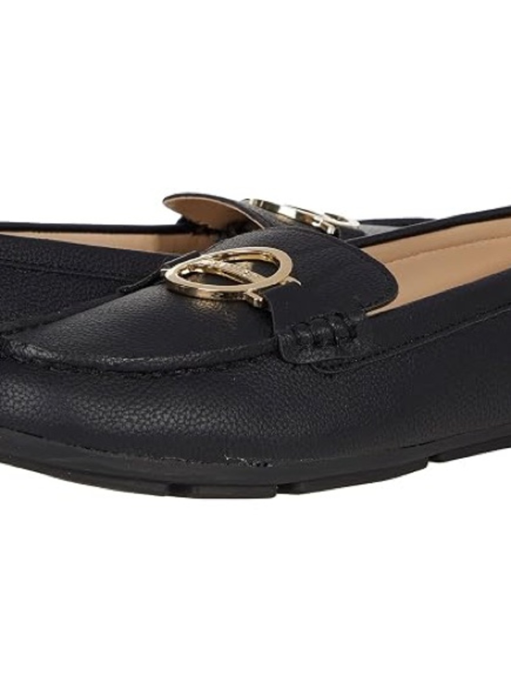 Calvin Klein KC LAYNE Black Leather Loafers with Gold Logo Accent Size 8.5